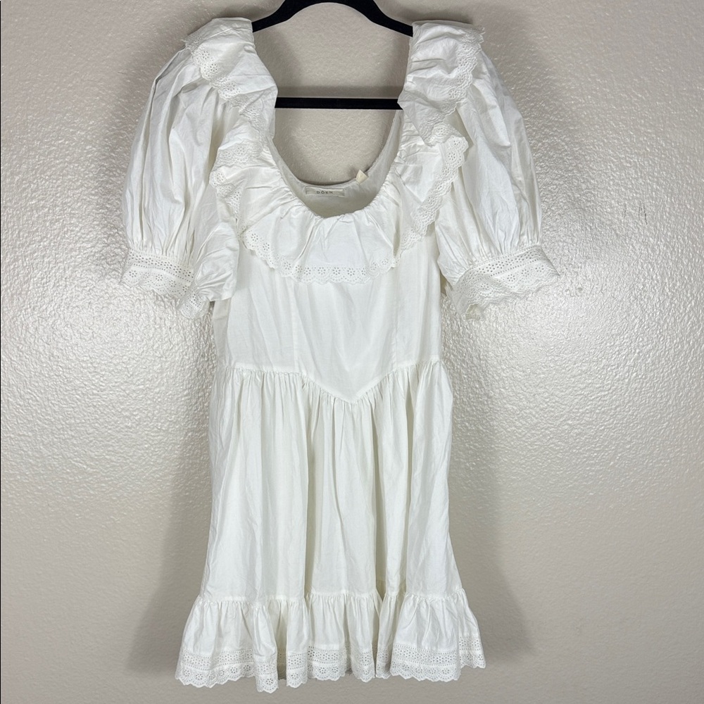 White Ruffle Mini Dress with Puff Sleeves - Picture 4 of 10